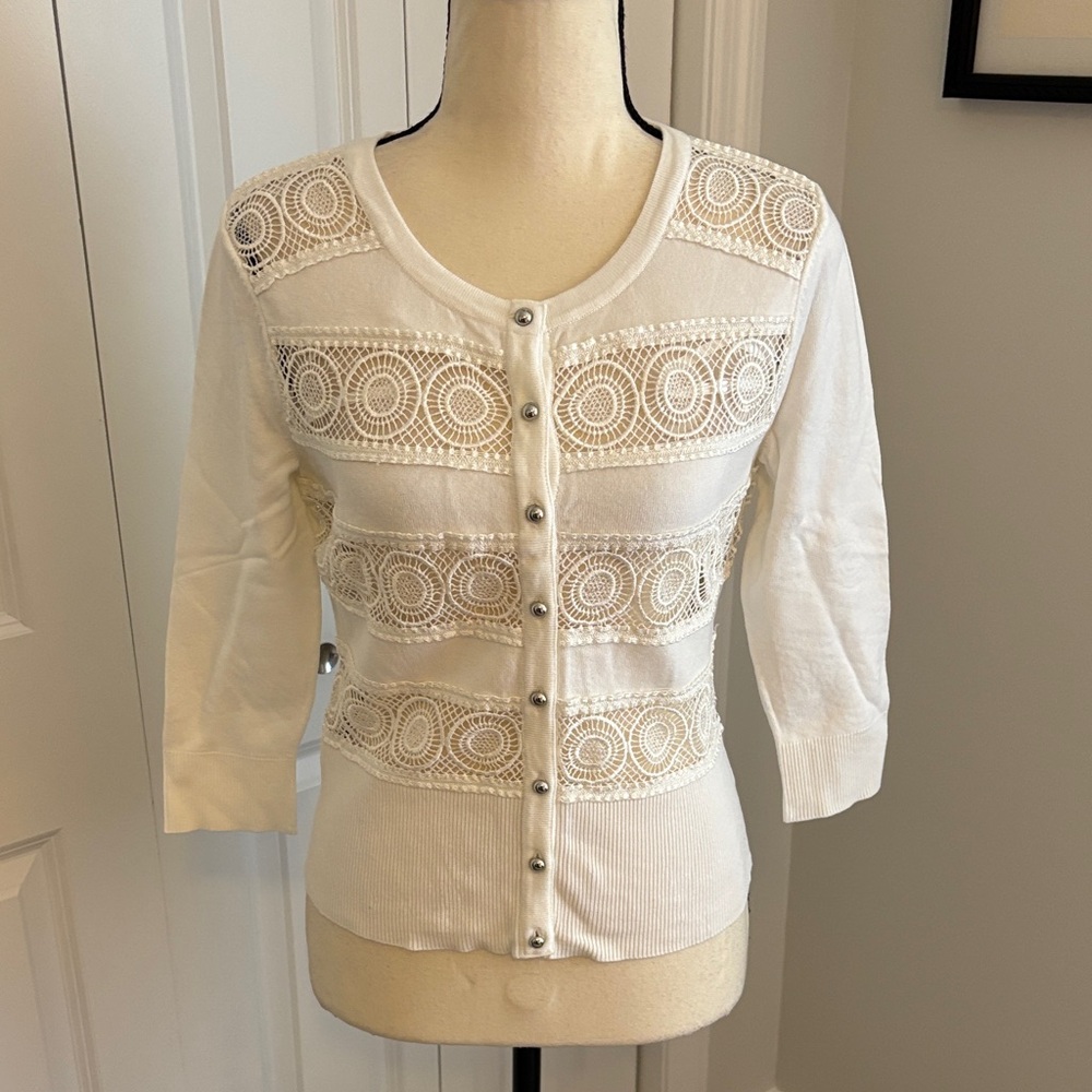 WHBM White Lace Button-Up Cardigan NWT